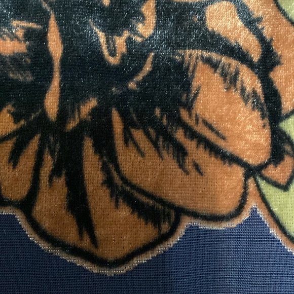 En Creme open shoulder blue velvet flowers over sheer blouse. Size medium - Picture 6 of 9